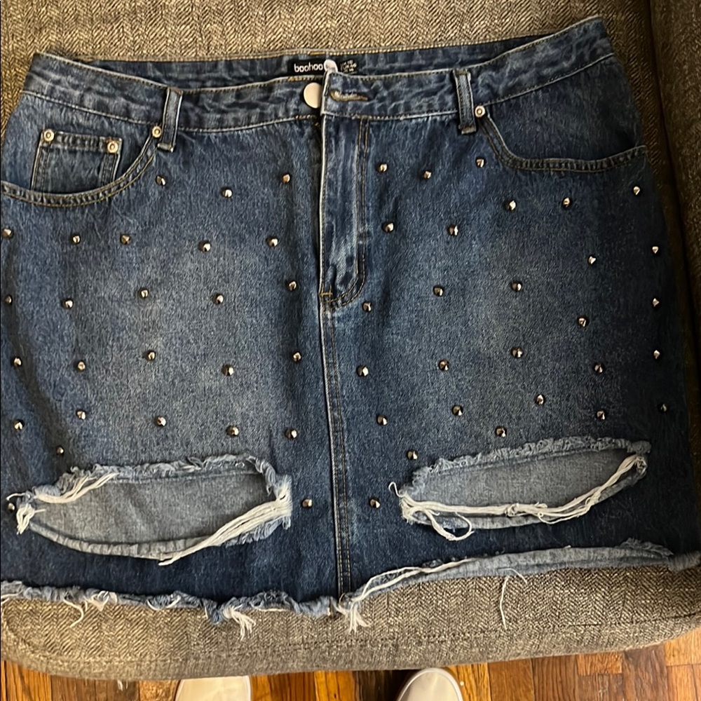 Boohoo Blue Embellished Mini Skirt for Night Out